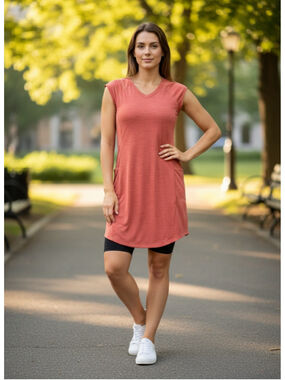 Toad&Co Tech Tomboy Dress Sleeveless V Neck Coral Athletic Travel Pockets Small